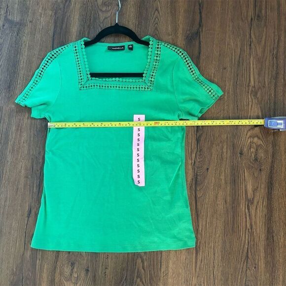 Rafaella Women's S Green Square Neck Embroidered Blouse Short Sleeve - Picture 7 of 7